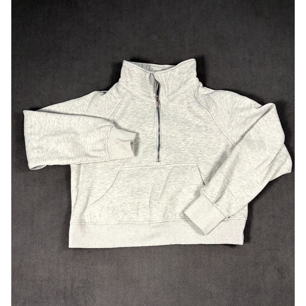 Automet Cropped Sweatshirt Women Small Heather Gray Cotton Fleece Lined Half Zip